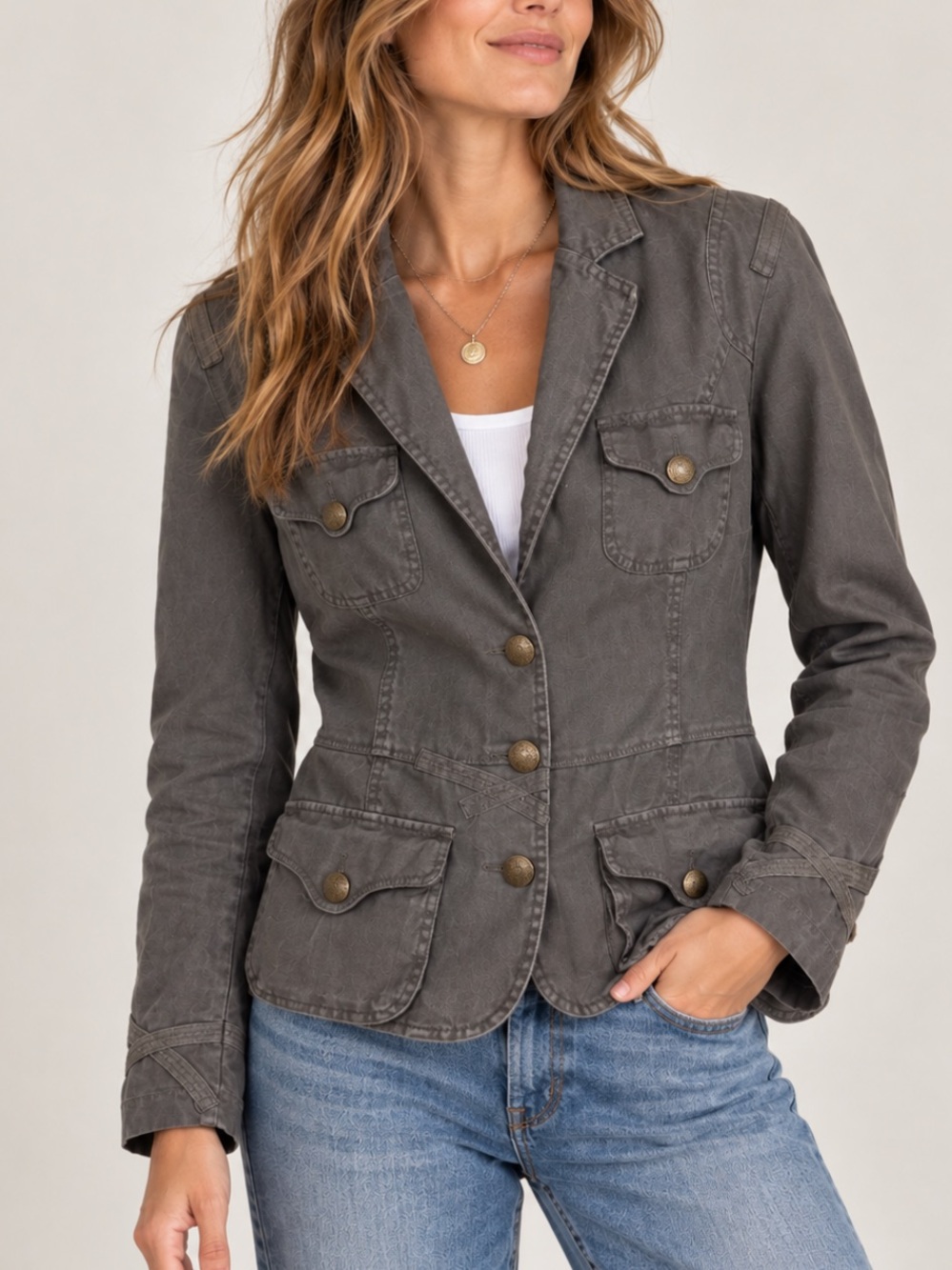 Casual Bandolera Linen Utility-Style Jacket